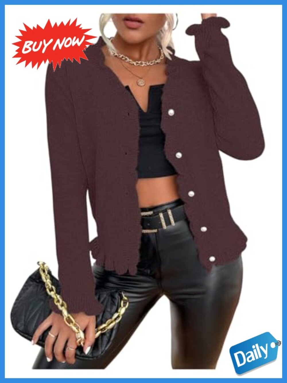 Ruffle Cardigan Sweater Button Down V Neck Long Sleeve